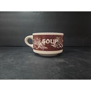 Vegetable Brown Stoneware Mug Bowl, USA Pottery, Handled Soup Mug, Cream‎ Base